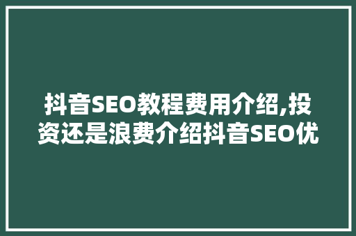 抖音SEO教程费用介绍,投资还是浪费介绍抖音SEO优化之路