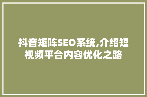 抖音矩阵SEO系统,介绍短视频平台内容优化之路