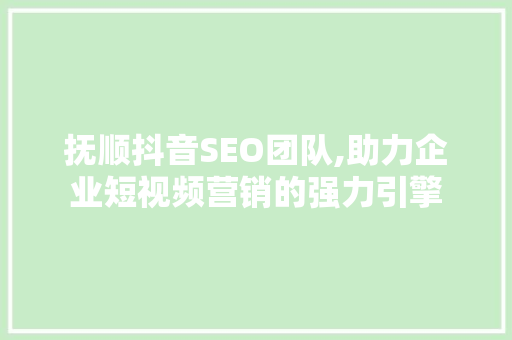 抚顺抖音SEO团队,助力企业短视频营销的强力引擎  第1张