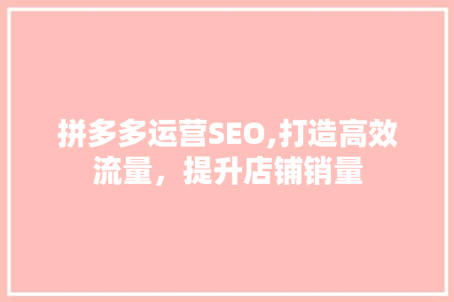 拼多多运营SEO,打造高效流量，提升店铺销量