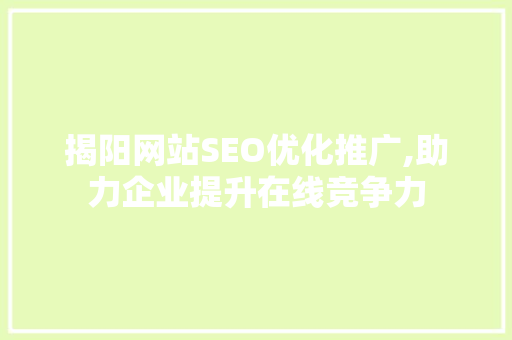 揭阳网站SEO优化推广,助力企业提升在线竞争力