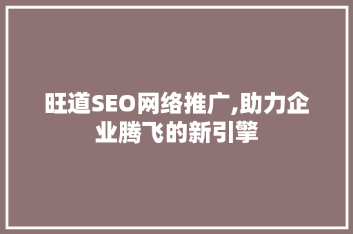 旺道SEO网络推广,助力企业腾飞的新引擎