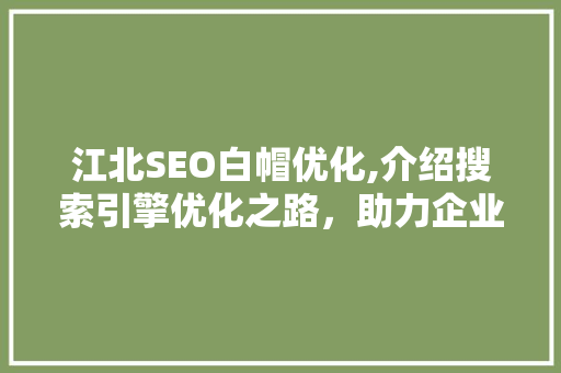 江北SEO白帽优化,介绍搜索引擎优化之路，助力企业稳步增长