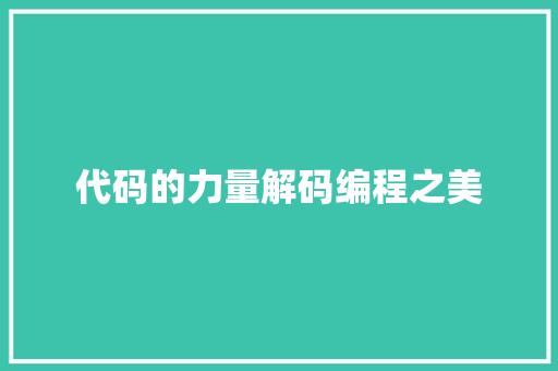 代码的力量解码编程之美