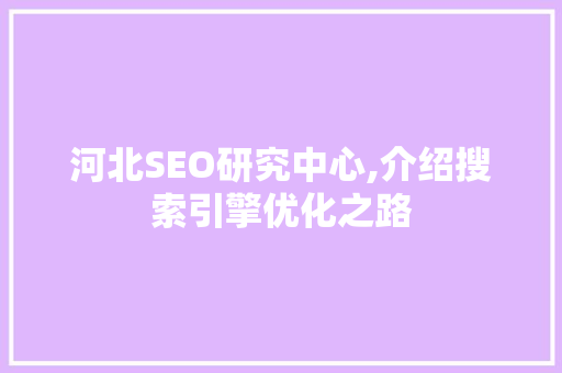 河北SEO研究中心,介绍搜索引擎优化之路