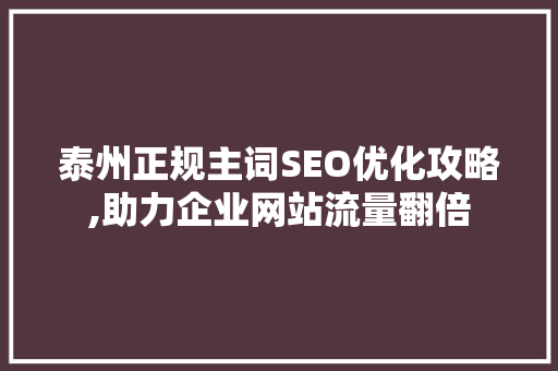 泰州正规主词SEO优化攻略,助力企业网站流量翻倍  第1张