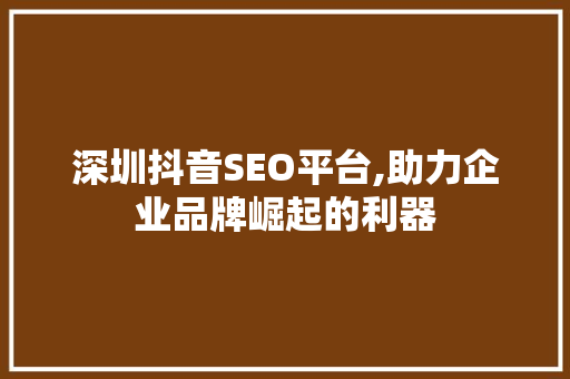 深圳抖音SEO平台,助力企业品牌崛起的利器