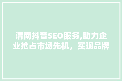 渭南抖音SEO服务,助力企业抢占市场先机，实现品牌腾飞