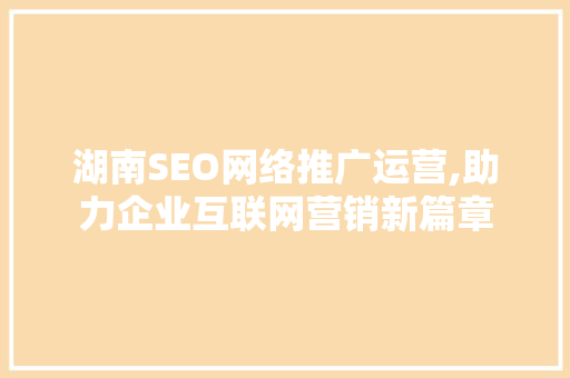 湖南SEO网络推广运营,助力企业互联网营销新篇章