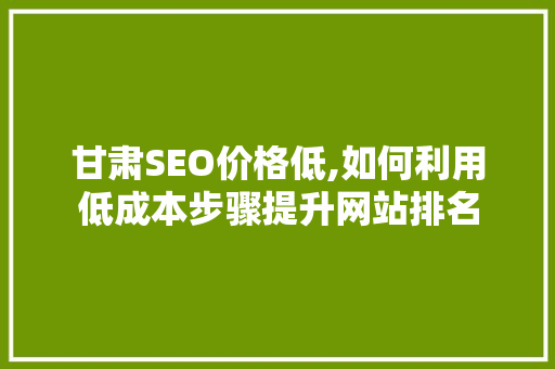 甘肃SEO价格低,如何利用低成本步骤提升网站排名