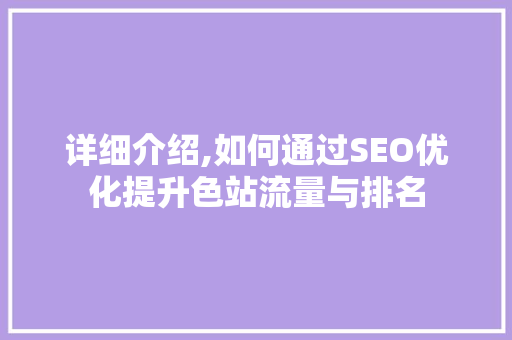 详细介绍,如何通过SEO优化提升色站流量与排名