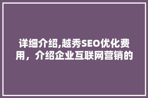 详细介绍,越秀SEO优化费用，介绍企业互联网营销的“黄金钥匙”
