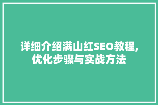 详细介绍满山红SEO教程,优化步骤与实战方法