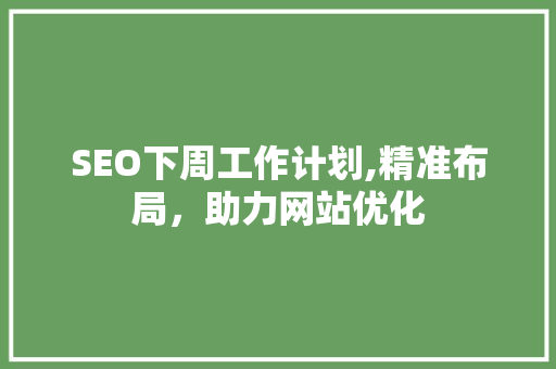 SEO下周工作计划,精准布局，助力网站优化