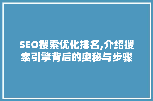 SEO搜索优化排名,介绍搜索引擎背后的奥秘与步骤