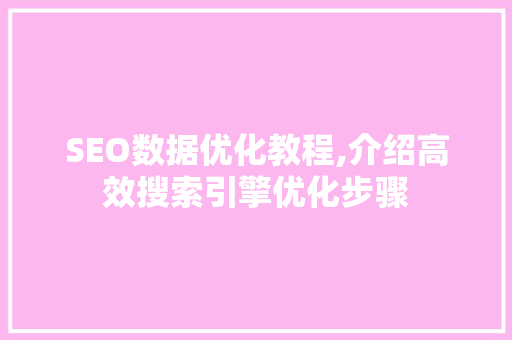 SEO数据优化教程,介绍高效搜索引擎优化步骤