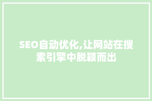 SEO自动优化,让网站在搜索引擎中脱颖而出