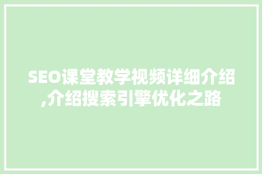 SEO课堂教学视频详细介绍,介绍搜索引擎优化之路  第1张
