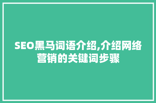 SEO黑马词语介绍,介绍网络营销的关键词步骤
