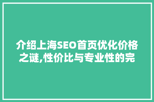 介绍上海SEO首页优化价格之谜,性价比与专业性的完美融合