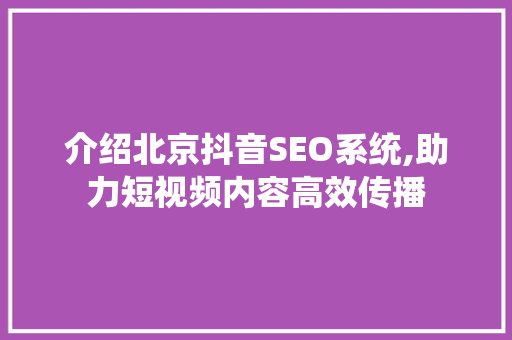 介绍北京抖音SEO系统,助力短视频内容高效传播