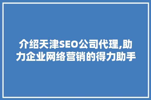 介绍天津SEO公司代理,助力企业网络营销的得力助手