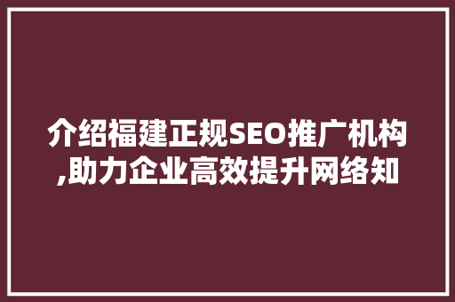 介绍福建正规SEO推广机构,助力企业高效提升网络知名度