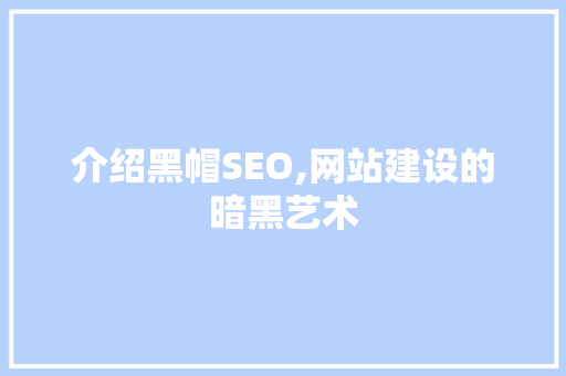 介绍黑帽SEO,网站建设的暗黑艺术