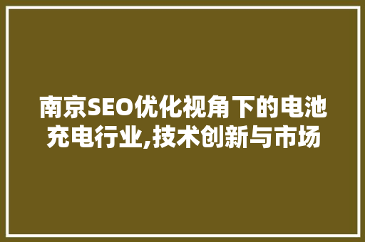 南京SEO优化视角下的电池充电行业,技术创新与市场机遇并存
