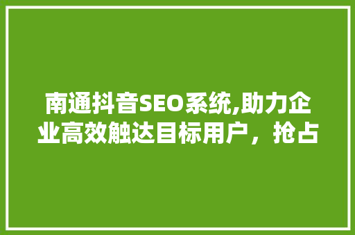 南通抖音SEO系统,助力企业高效触达目标用户，抢占市场先机
