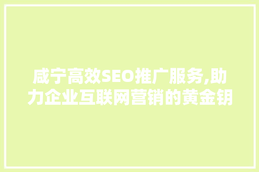 咸宁高效SEO推广服务,助力企业互联网营销的黄金钥匙