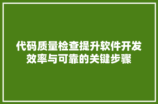 代码质量检查提升软件开发效率与可靠的关键步骤