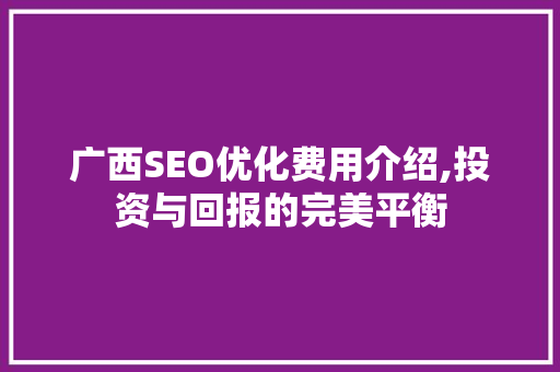 广西SEO优化费用介绍,投资与回报的完美平衡