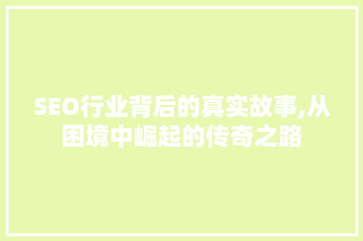 SEO行业背后的真实故事,从困境中崛起的传奇之路