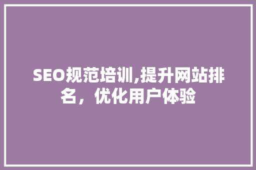 SEO规范培训,提升网站排名，优化用户体验