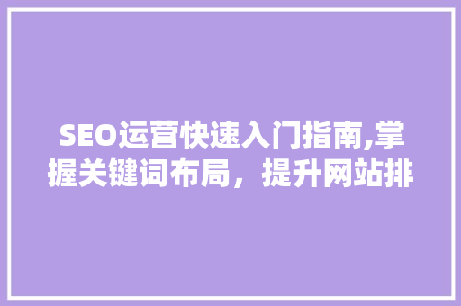 SEO运营快速入门指南,掌握关键词布局，提升网站排名