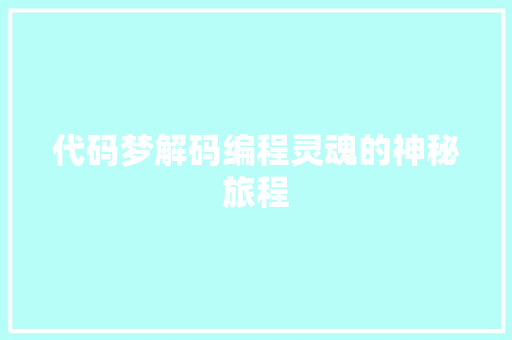 代码梦解码编程灵魂的神秘旅程