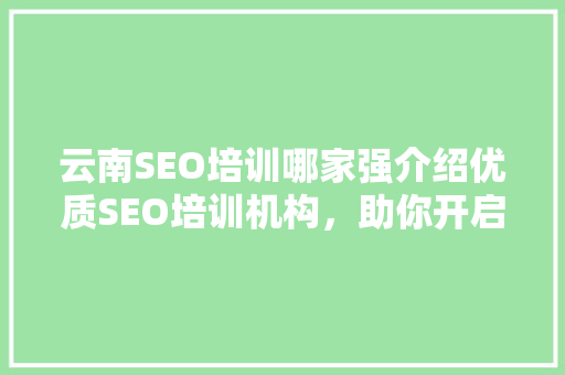 云南SEO培训哪家强介绍优质SEO培训机构，助你开启网络营销之旅