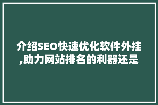 介绍SEO快速优化软件外挂,助力网站排名的利器还是违规陷阱