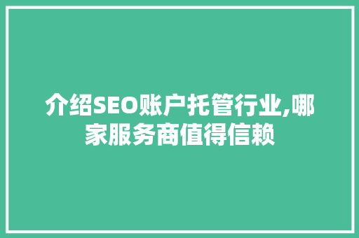 介绍SEO账户托管行业,哪家服务商值得信赖