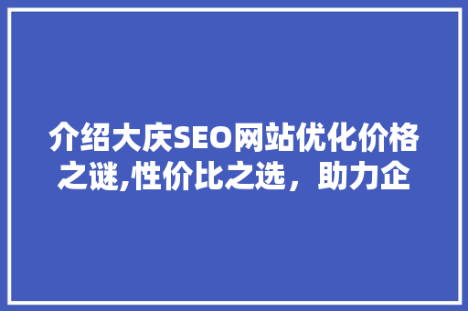 介绍大庆SEO网站优化价格之谜,性价比之选，助力企业腾飞