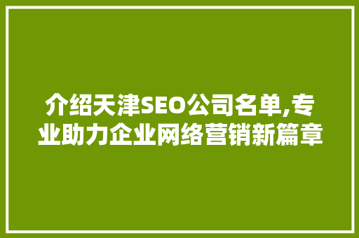 介绍天津SEO公司名单,专业助力企业网络营销新篇章