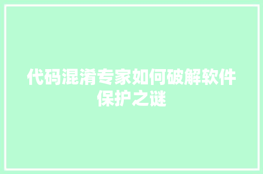 代码混淆专家如何破解软件保护之谜