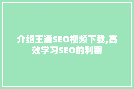 介绍王通SEO视频下载,高效学习SEO的利器