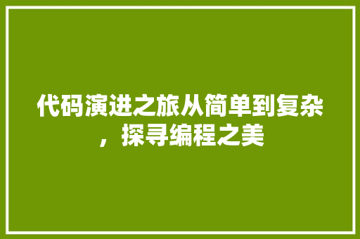 代码演进之旅从简单到复杂，探寻编程之美