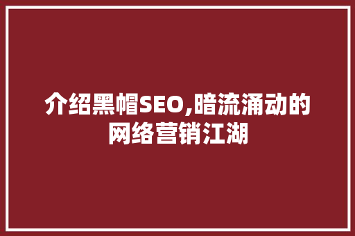 介绍黑帽SEO,暗流涌动的网络营销江湖