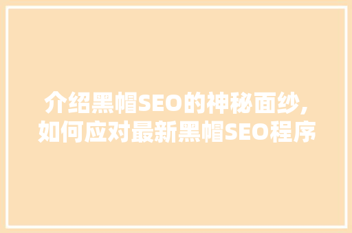 介绍黑帽SEO的神秘面纱,如何应对最新黑帽SEO程序