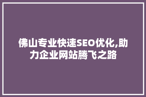佛山专业快速SEO优化,助力企业网站腾飞之路