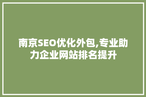 南京SEO优化外包,专业助力企业网站排名提升