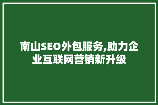 南山SEO外包服务,助力企业互联网营销新升级